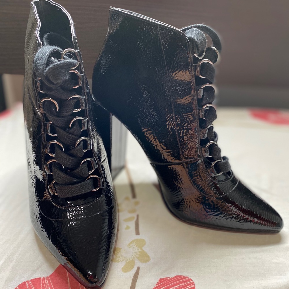 Zara Lace Up Patent Booties - Size 5
